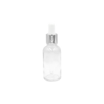Botella vidrio transparente con pipeta plateada