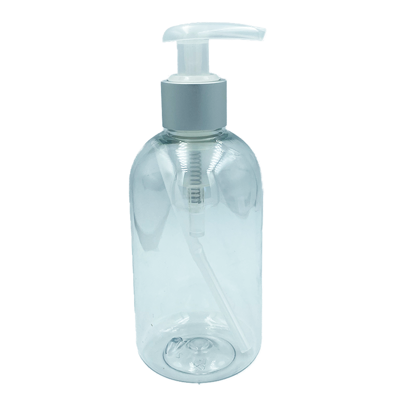 Botella pet transparente con Válvula tipo Bomba plateada