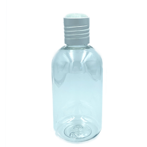 Botella pet transparente con tapa press plateada